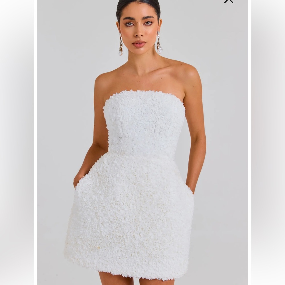 New Nadine Merabi Maisy Floral Appliqué Strapless Minidress